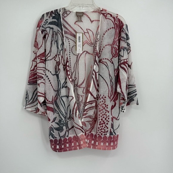 Chico’s NWT Tie-dye Look Jacquard Sheer Jacket Size 2(L) Open Front 3/4 Sleeves - Picture 11 of 11